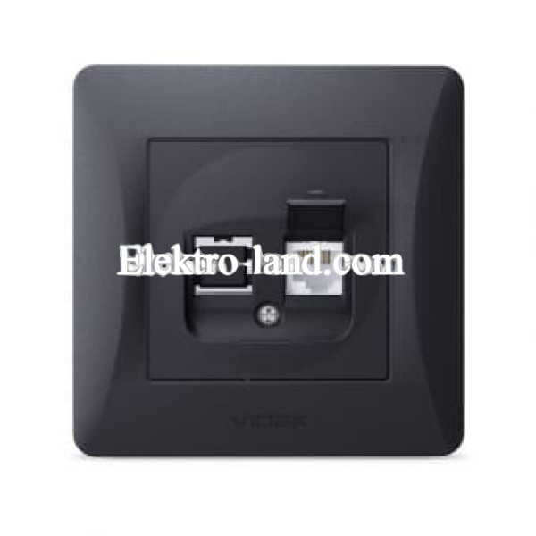 Розетка CAT6 одинарная компьютерная черный графит Videx Binera 